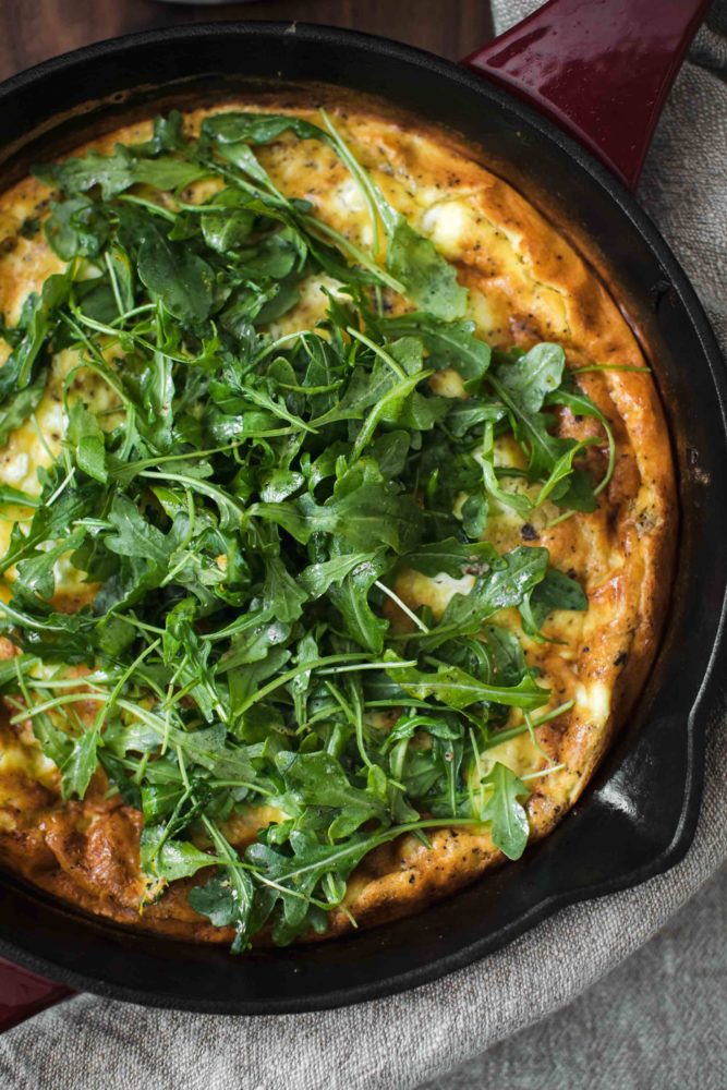 Onion Frittata with Goat Cheese and Arugula | Naturally Ella