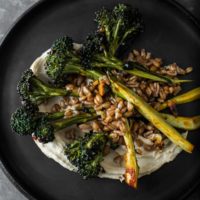 Farro with Chili Roasted Broccoli and Hummus | Naturally Ella