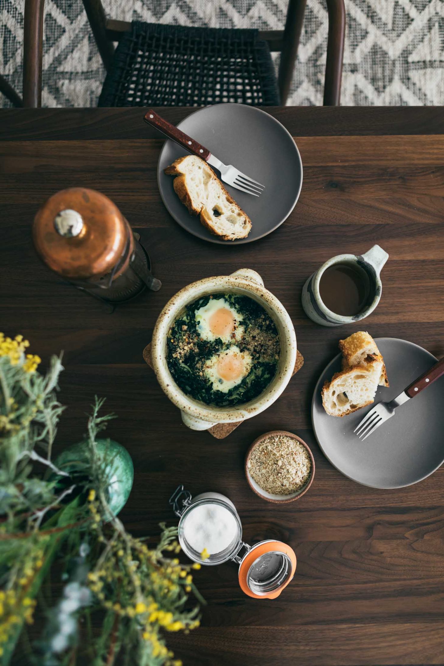 Kale Baked Eggs with Dukkah with Toast | Naturally Ella