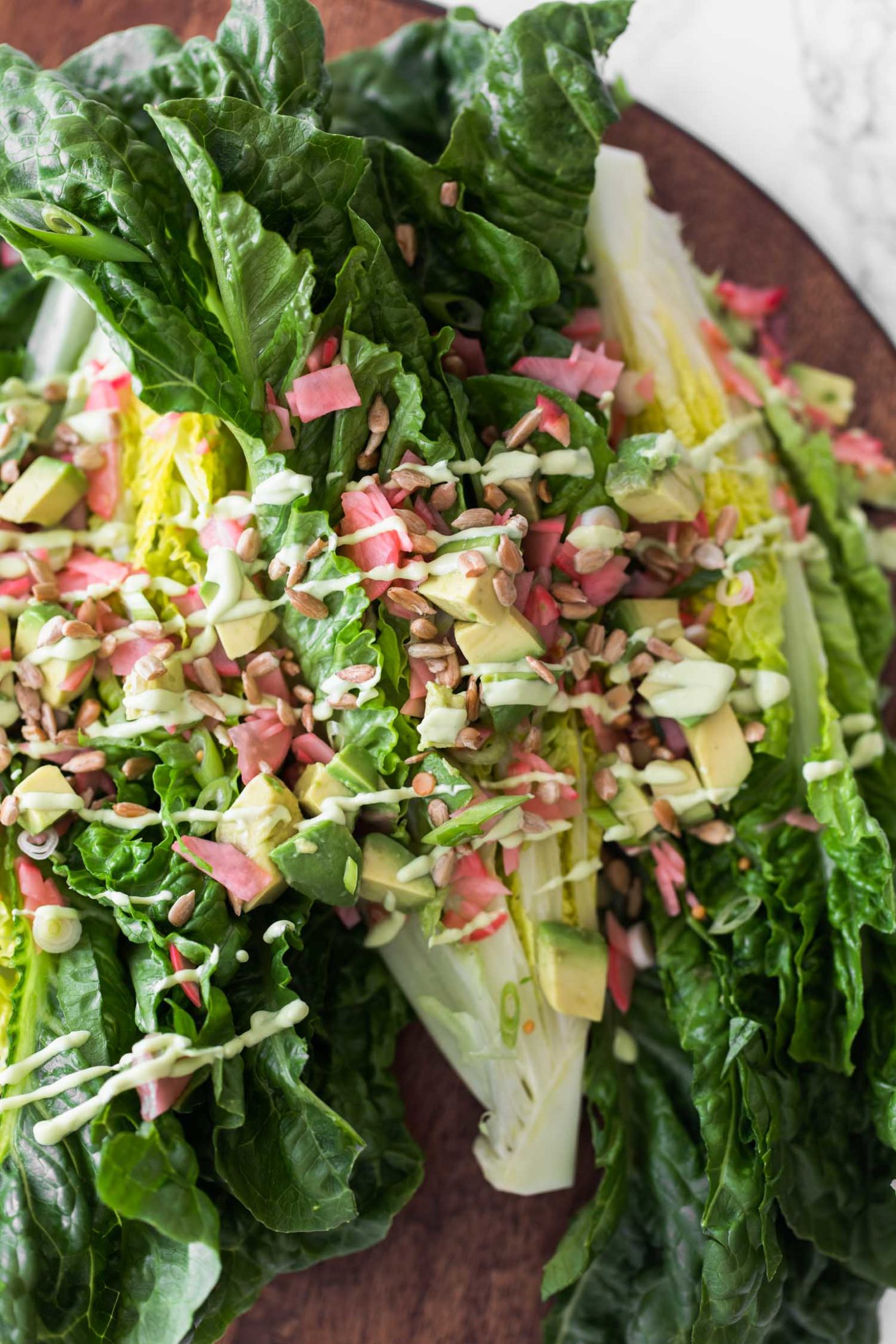 Avocado Romaine Wedge Salad with Pickled Radish | Naturally Ella
