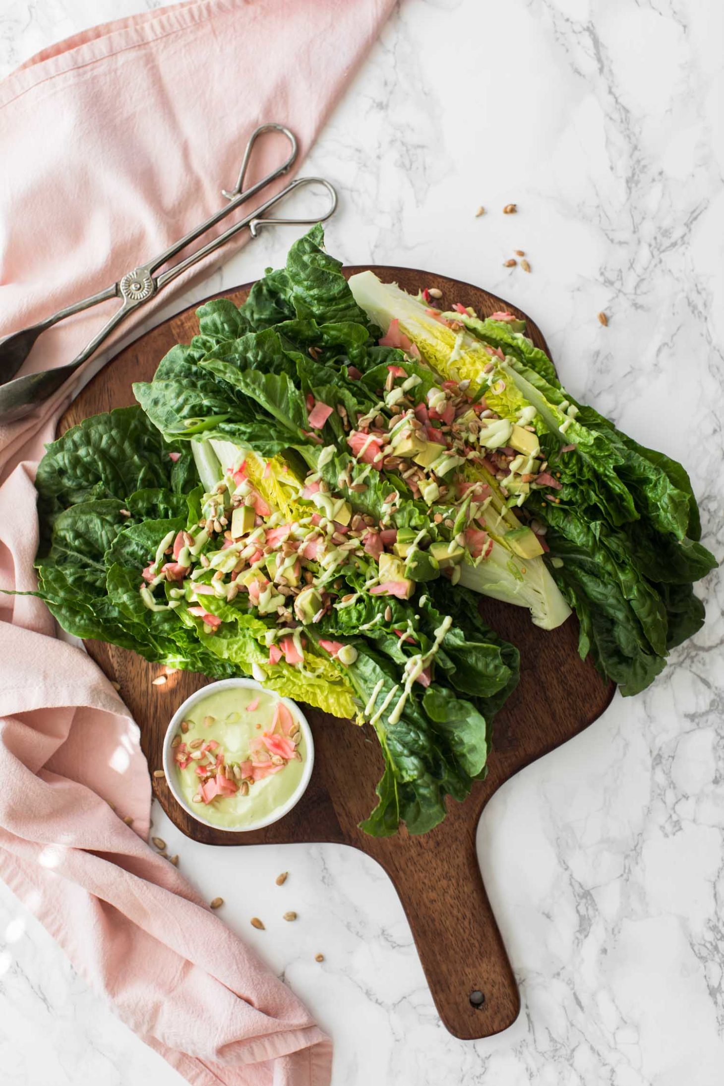 Avocado Romaine Wedge Salad with Pickled Radish with Sunflower Seeds | Naturally Ella
