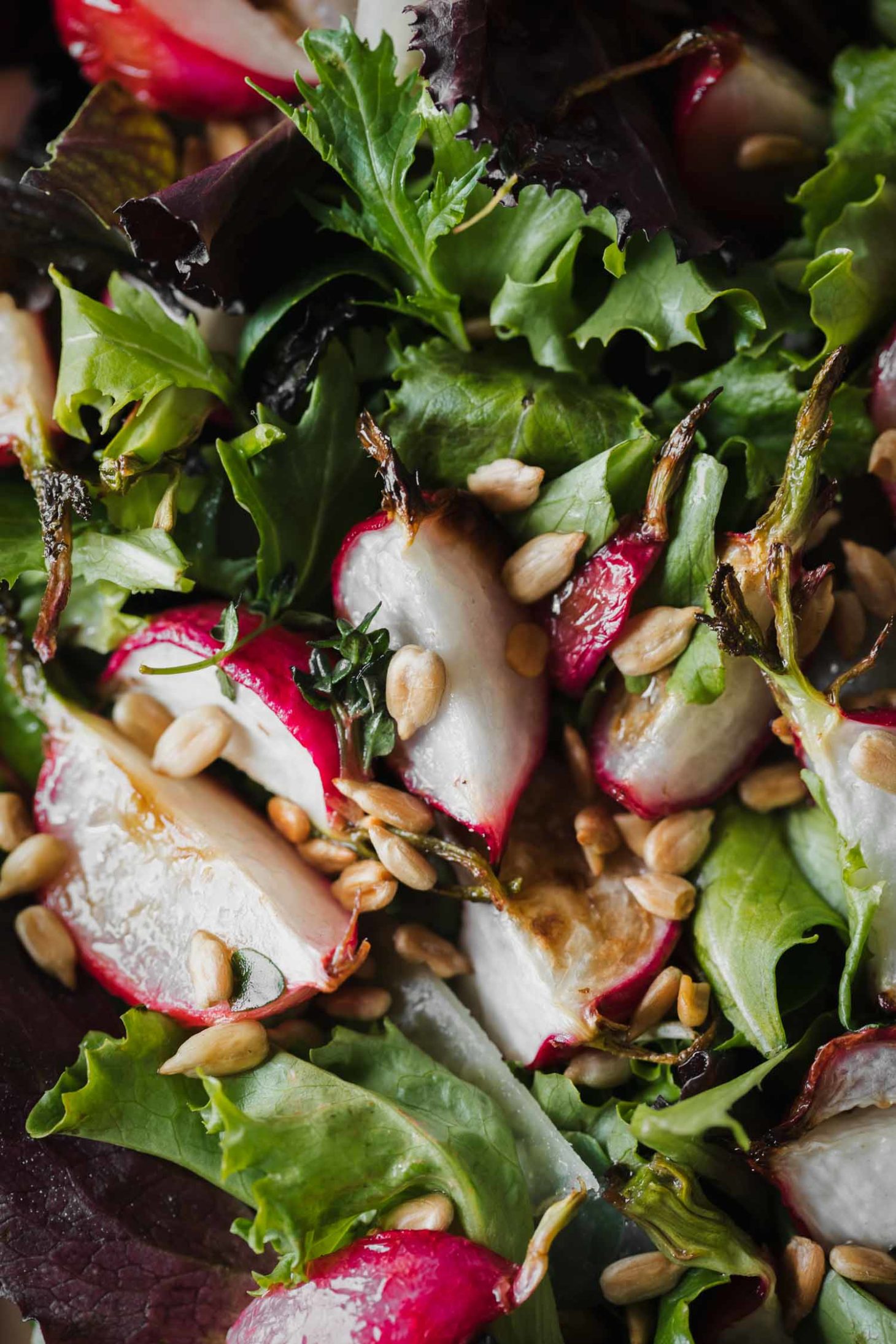 Roasted Radish Salad with Butter-Thyme Dressing and Sunflower Seeds | Naturally Ella