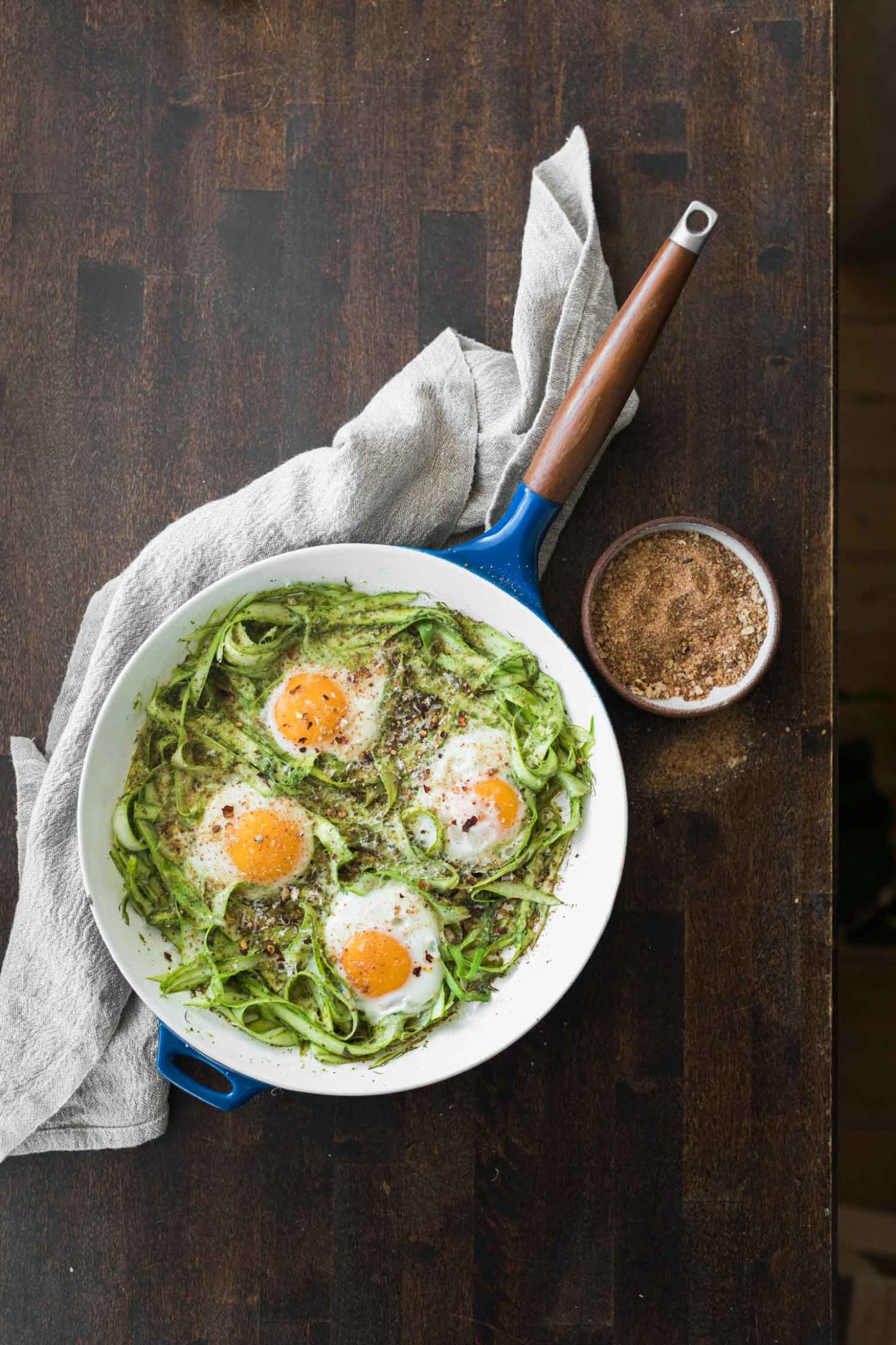 Pesto Asparagus Egg Skillet with Bread Crumbs | Naturally Ella