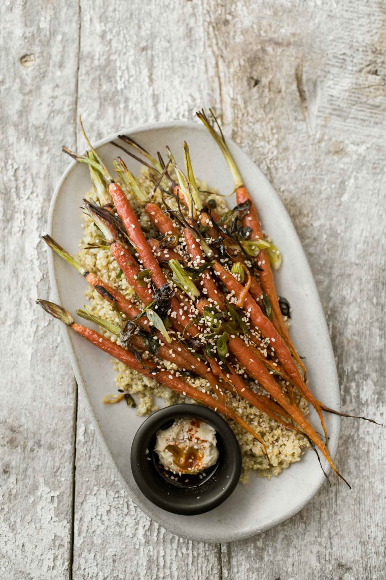 Scallion Roasted Carrots with Quinoa and Hummus | Naturally Ella