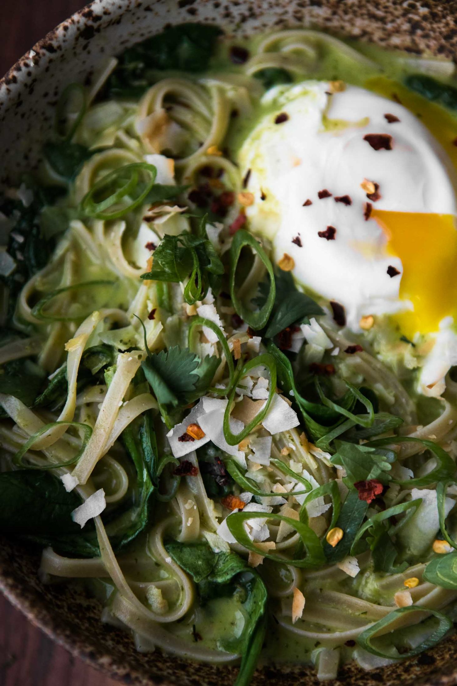 Green Curry Noodle Bowl with Poached Egg and Spinach | Naturally Ella