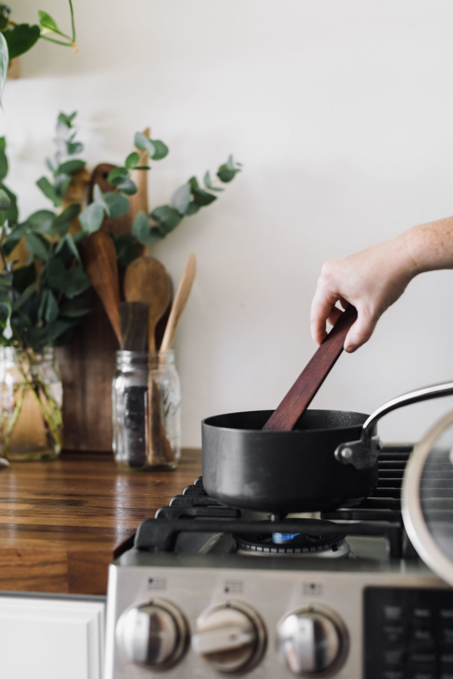 Wood Spatula Stirring a Pot