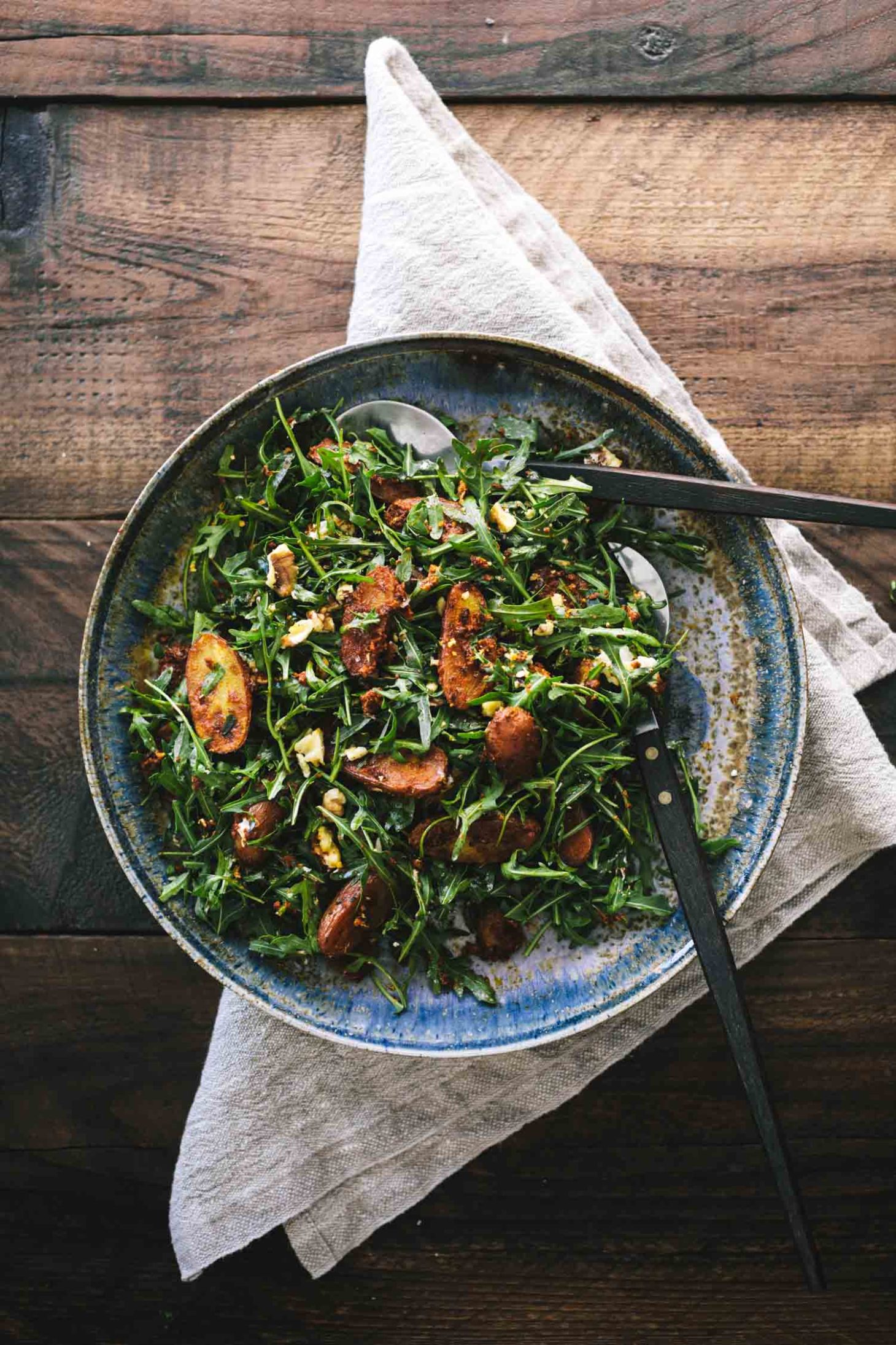 Arugula Salad with Romesco Potatoes with Walnuts | Naturally Ella