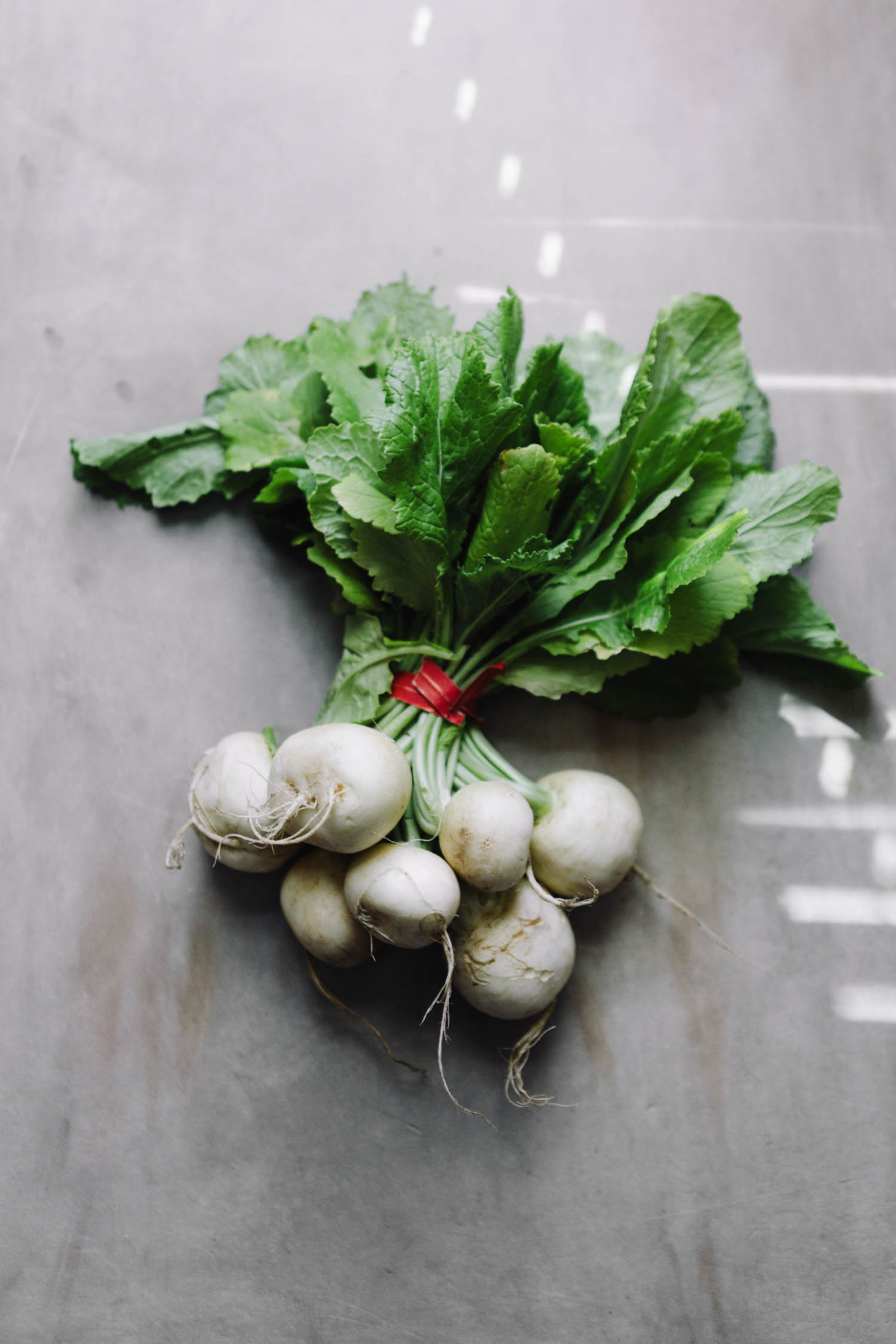 Overhead shot of Hakurei Turnips, a smaller, white variety of turnips