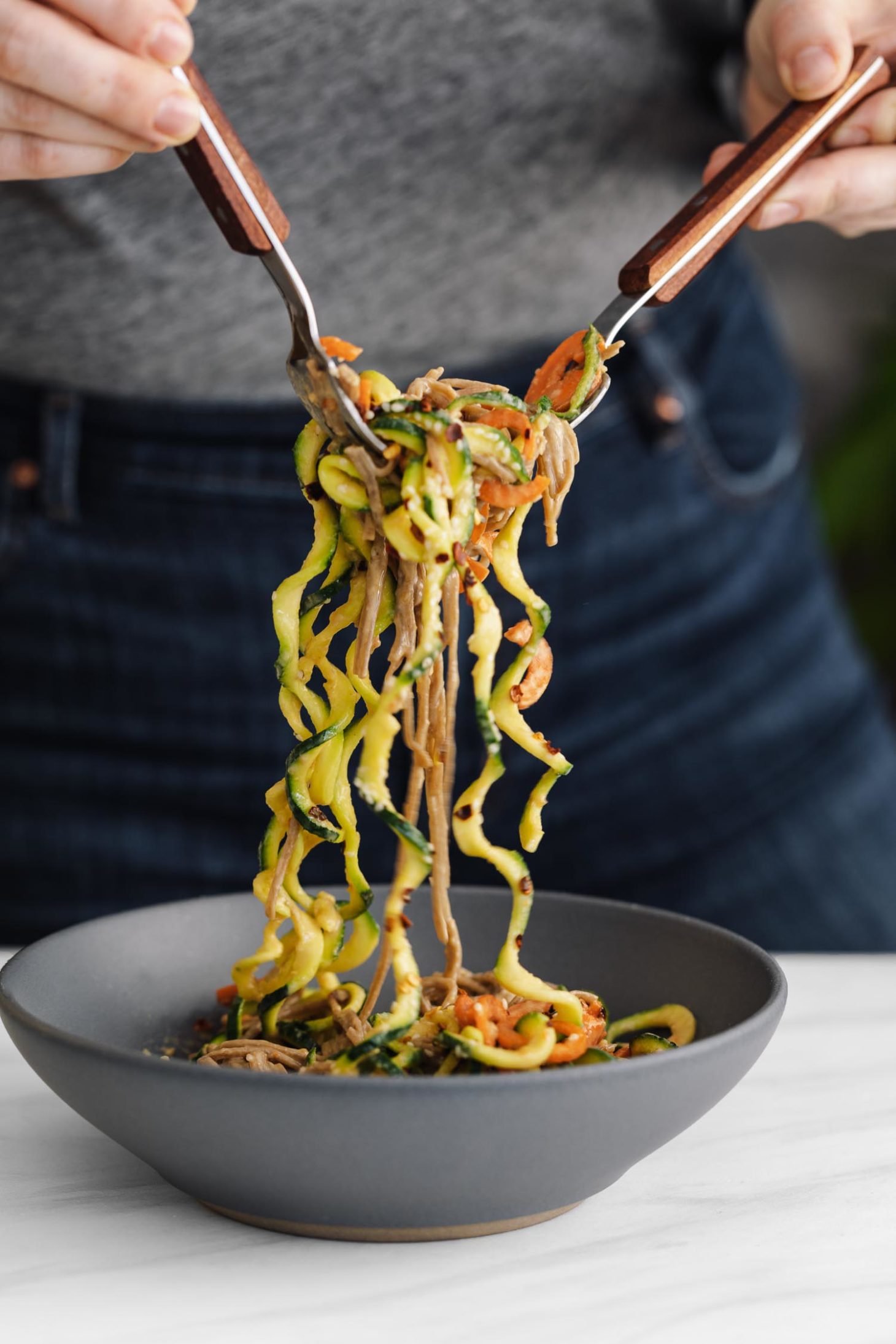 Zucchini Soba Bowl with Tahini Sauce