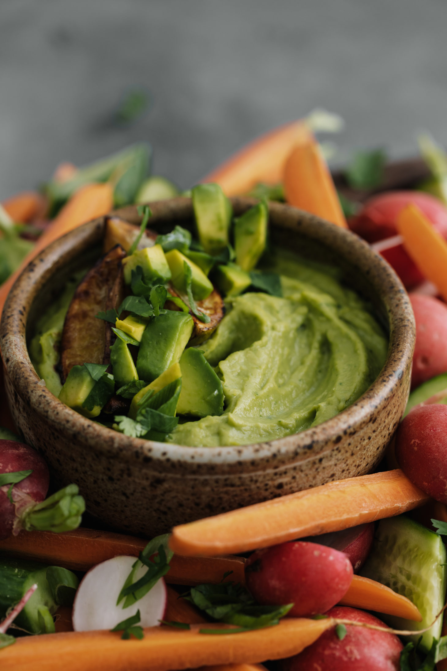 Side-angle white bean avocado dip