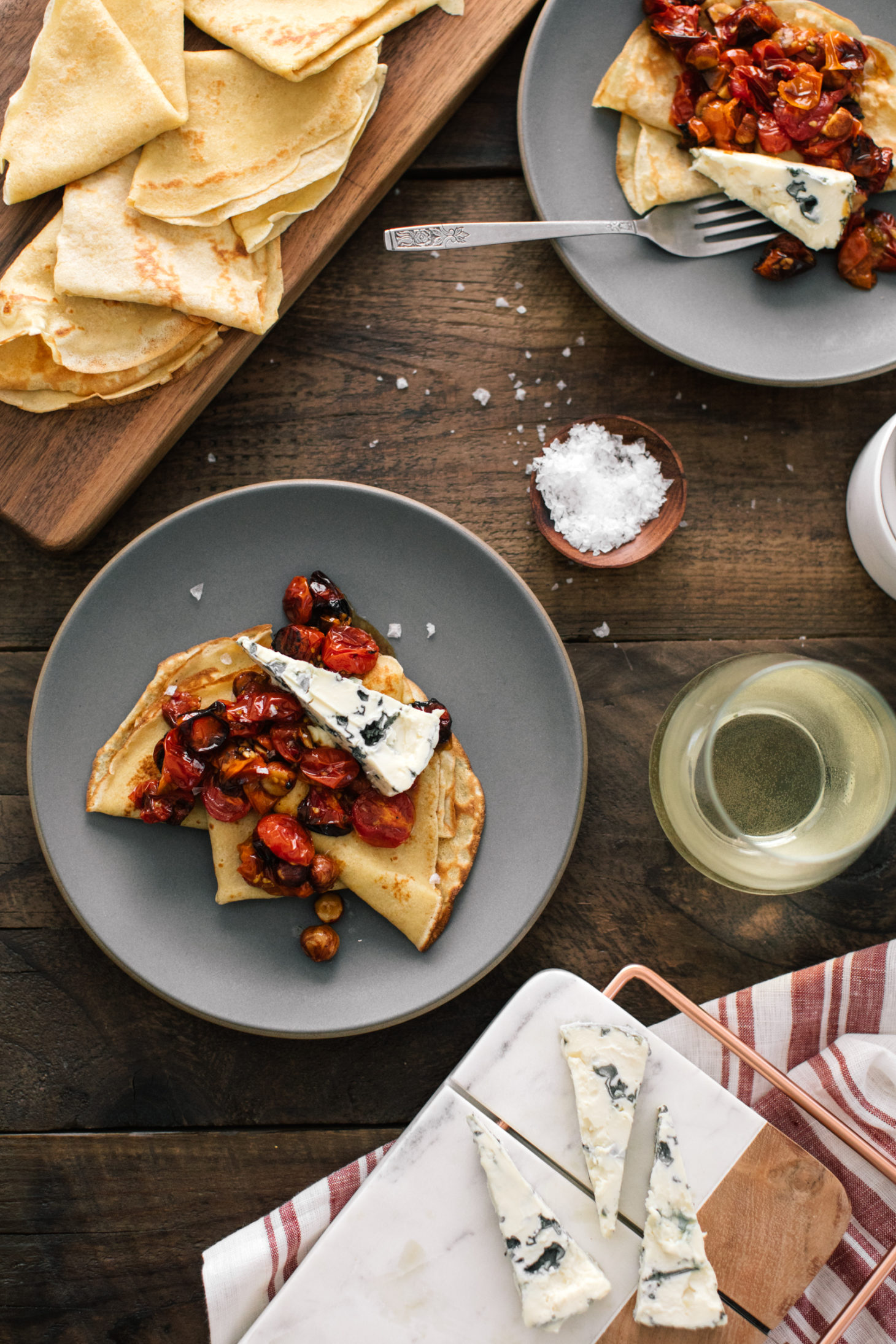 Crepes with Tomatoes and Butter Hazelnuts