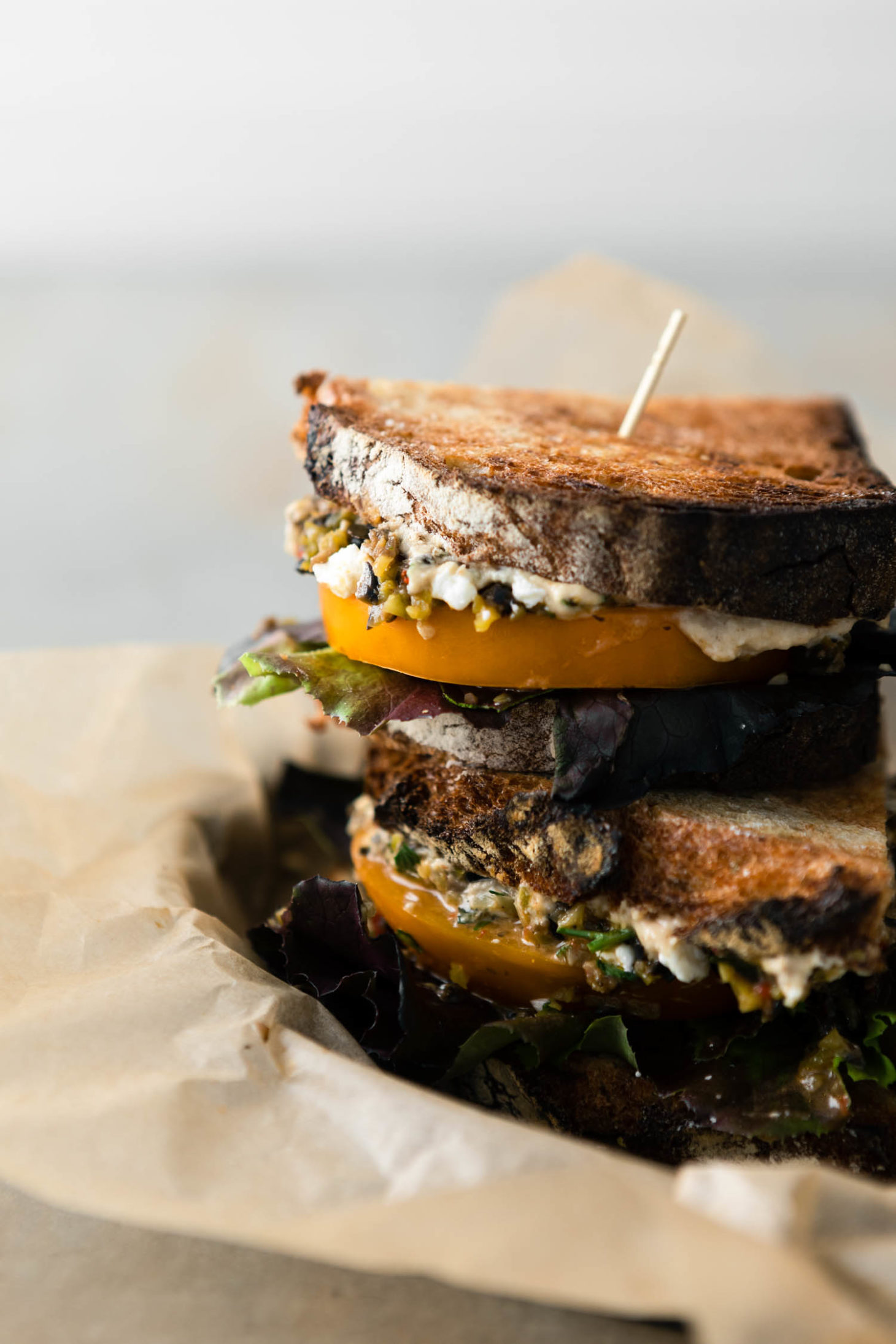 Tomato Sandwich with Olive Tapenade and Hummus