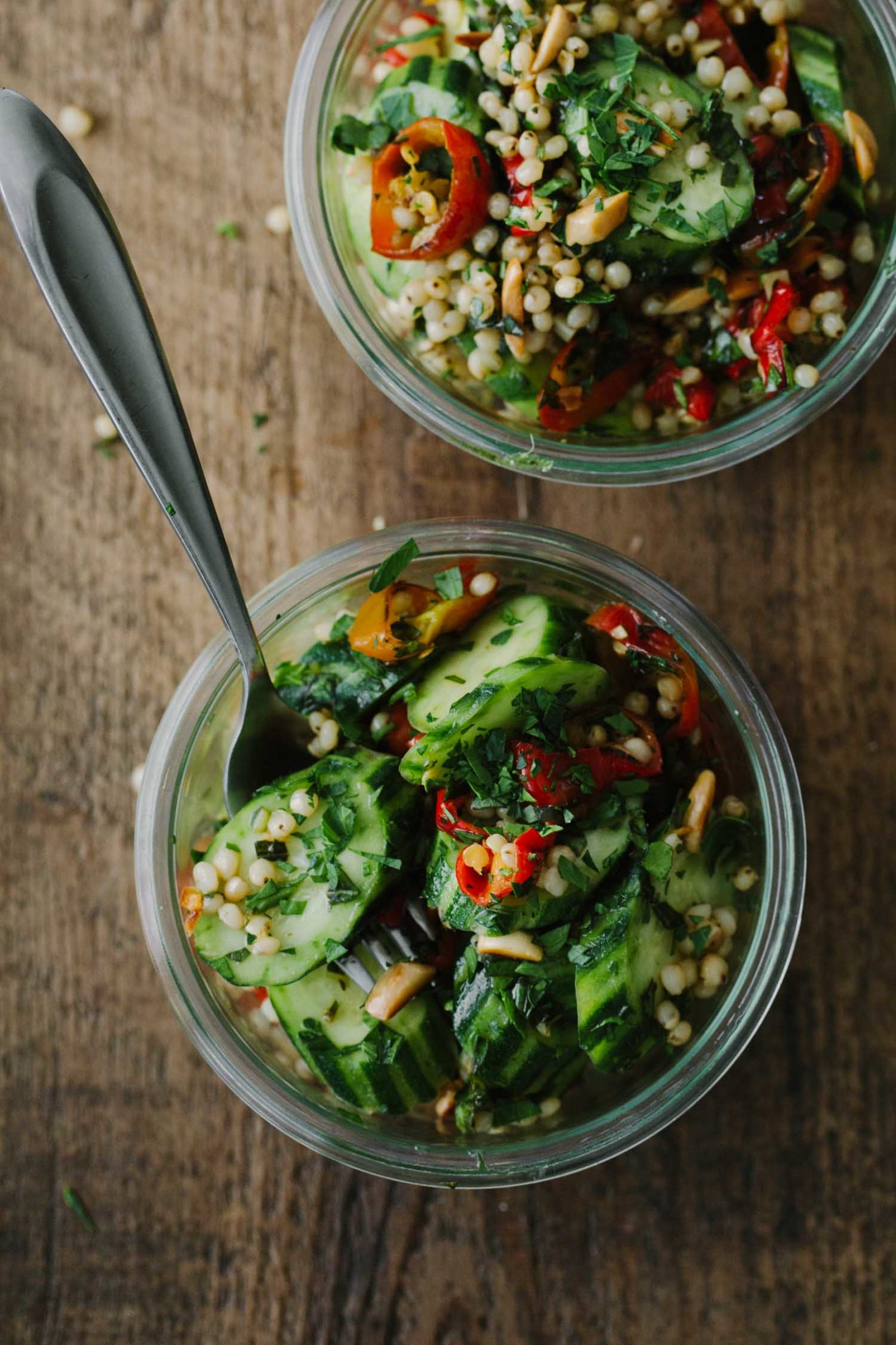 Cucumber Sorghum Salad with Peppers and Herbs