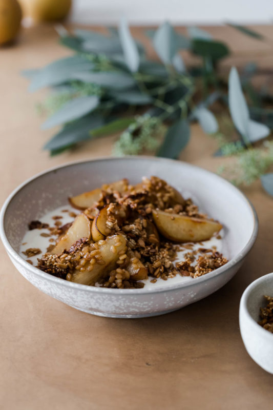 Pan-Fried Pears with Honey and Ginger Einkorn | Naturally Ella