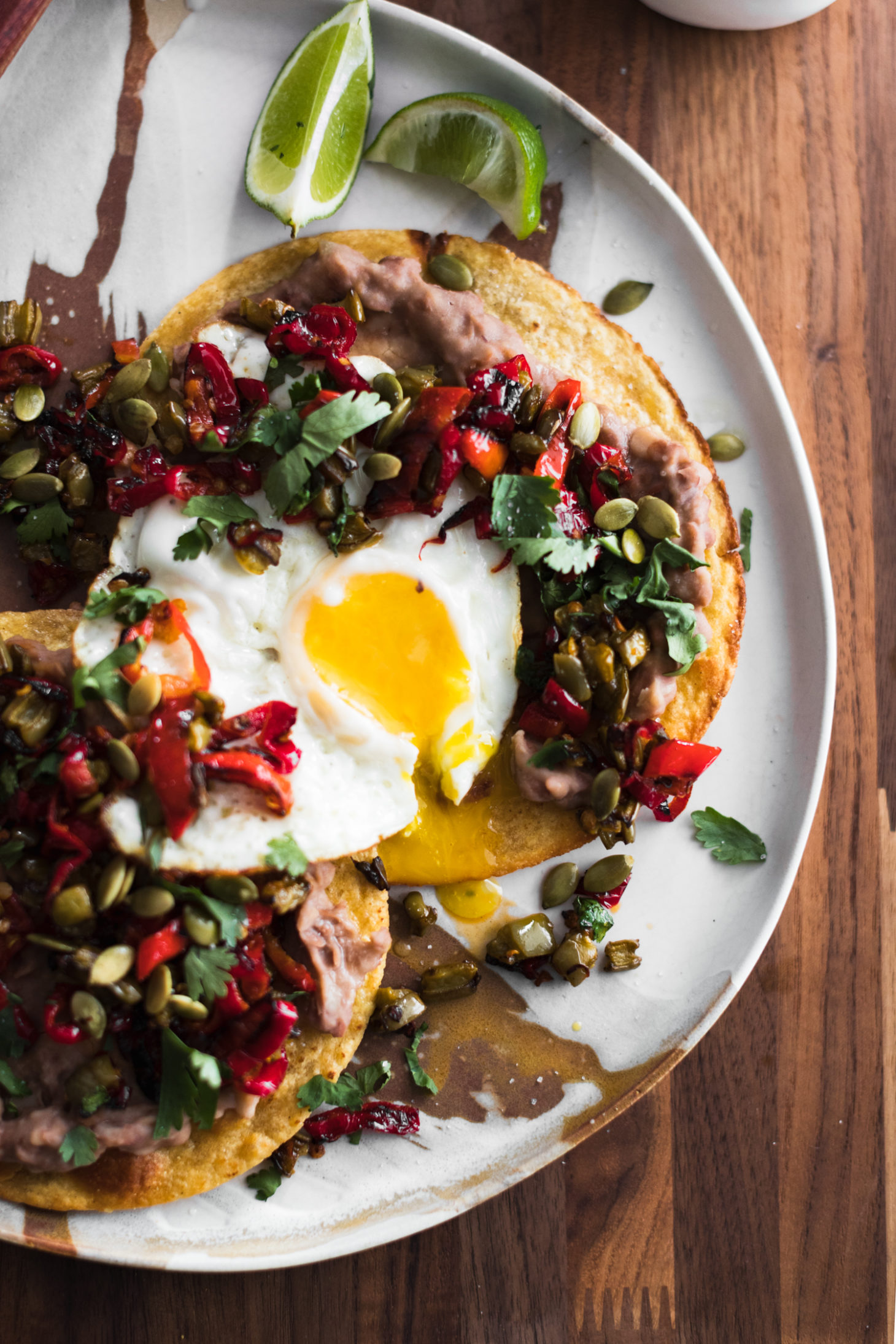 Pinto Bean Tostadas with Nopales and Eggs