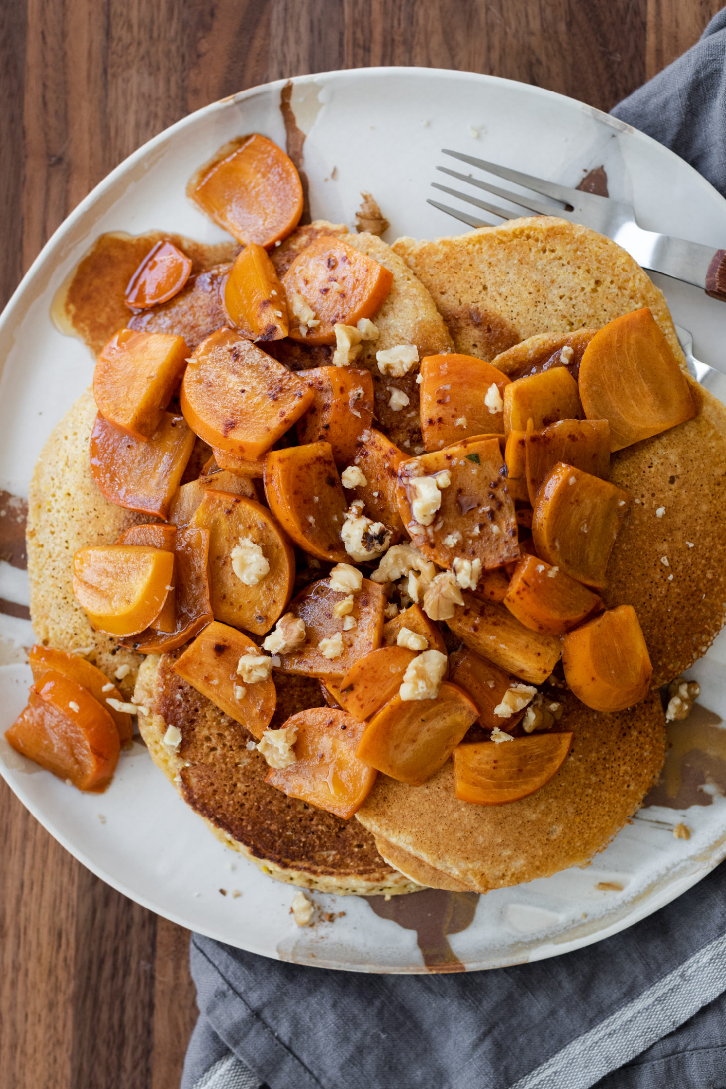 Cornmeal Pancakes with Cinnamon Persimmons