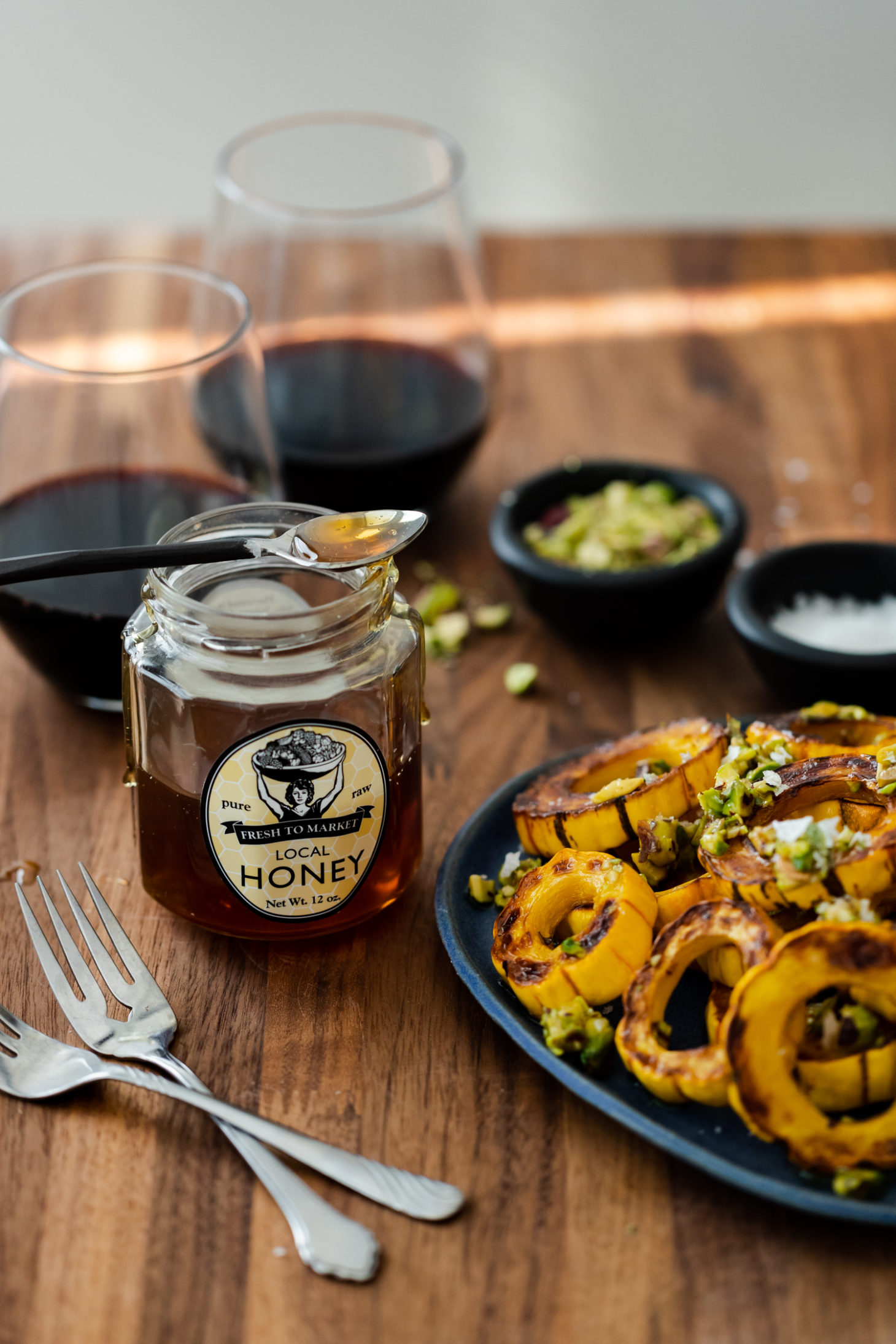 Roasted Delicata Squash with Honey Butter and Pistachios