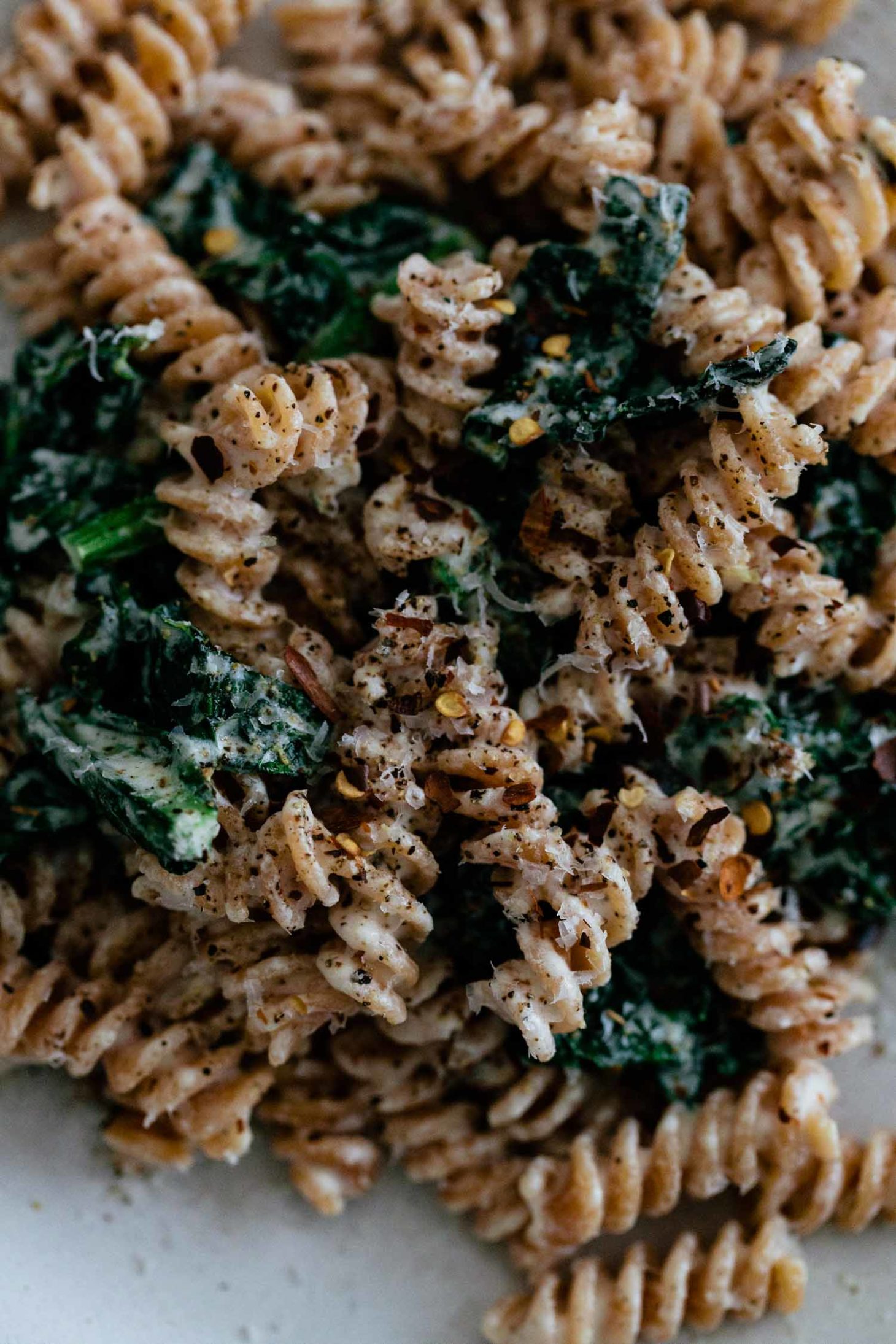 Lentil Rotini with Garlicky Kale and Goat Cheese Sauce