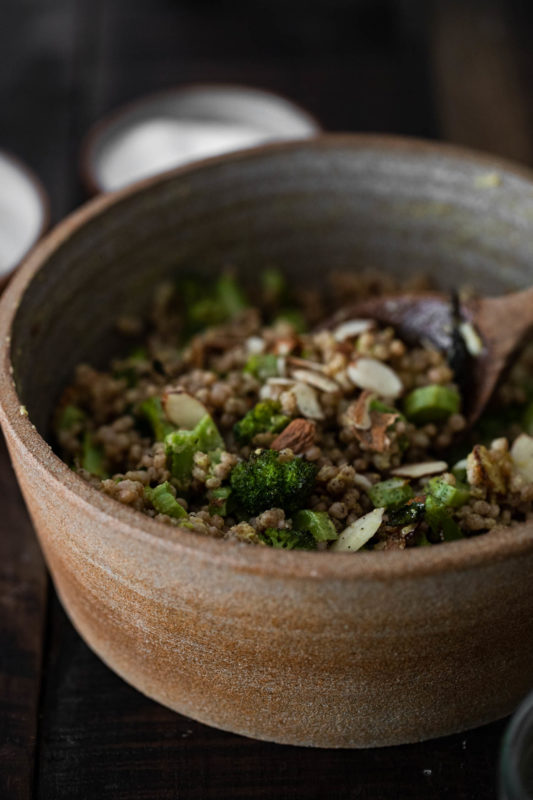 Broccoli Salad with Couscous and Tahini Dressing | Naturally Ella