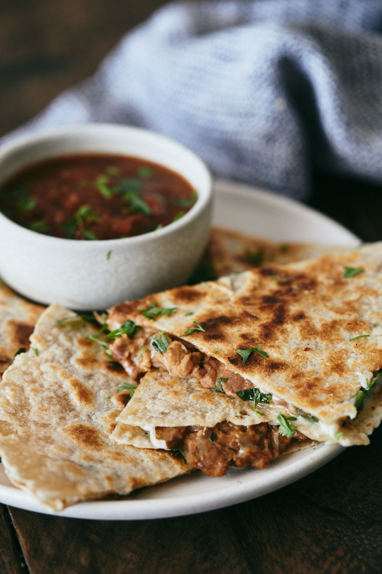 Spinach Quesadillas with Spiced Pinto Beans