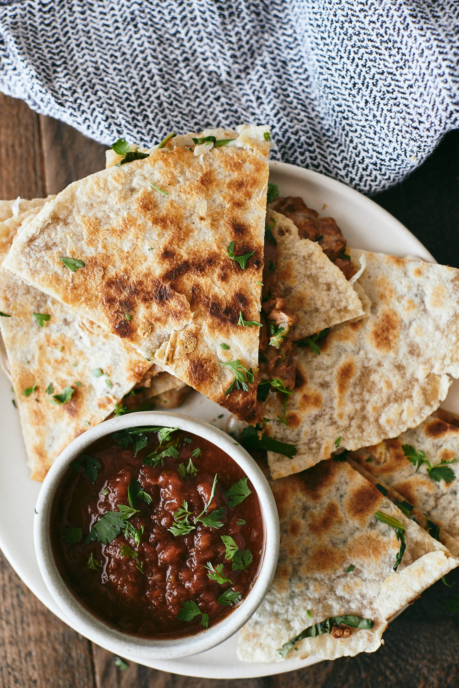 Spinach Quesadillas with Spiced Pinto Beans