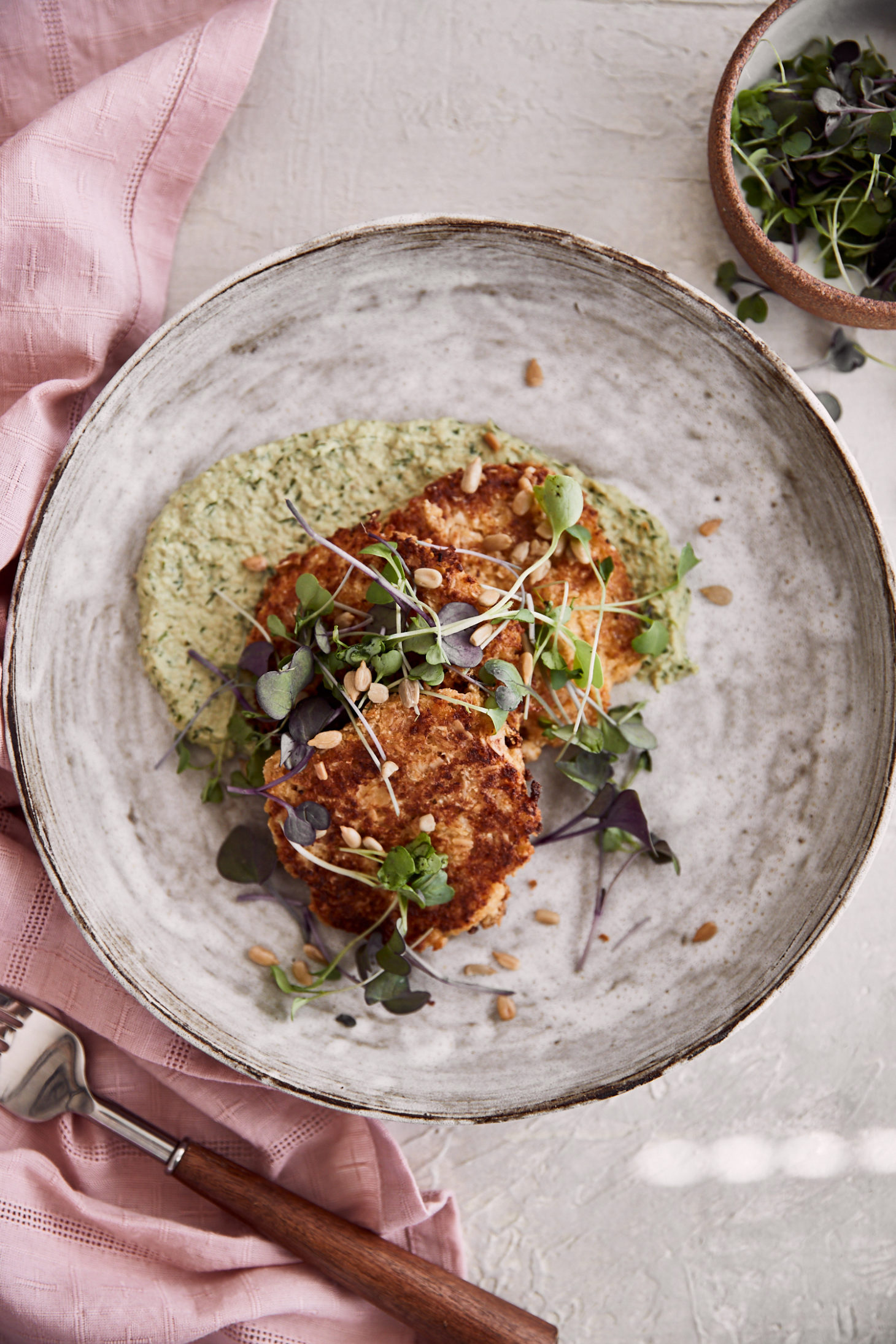 Cauliflower Fritters with Herb-Sunflower Spread