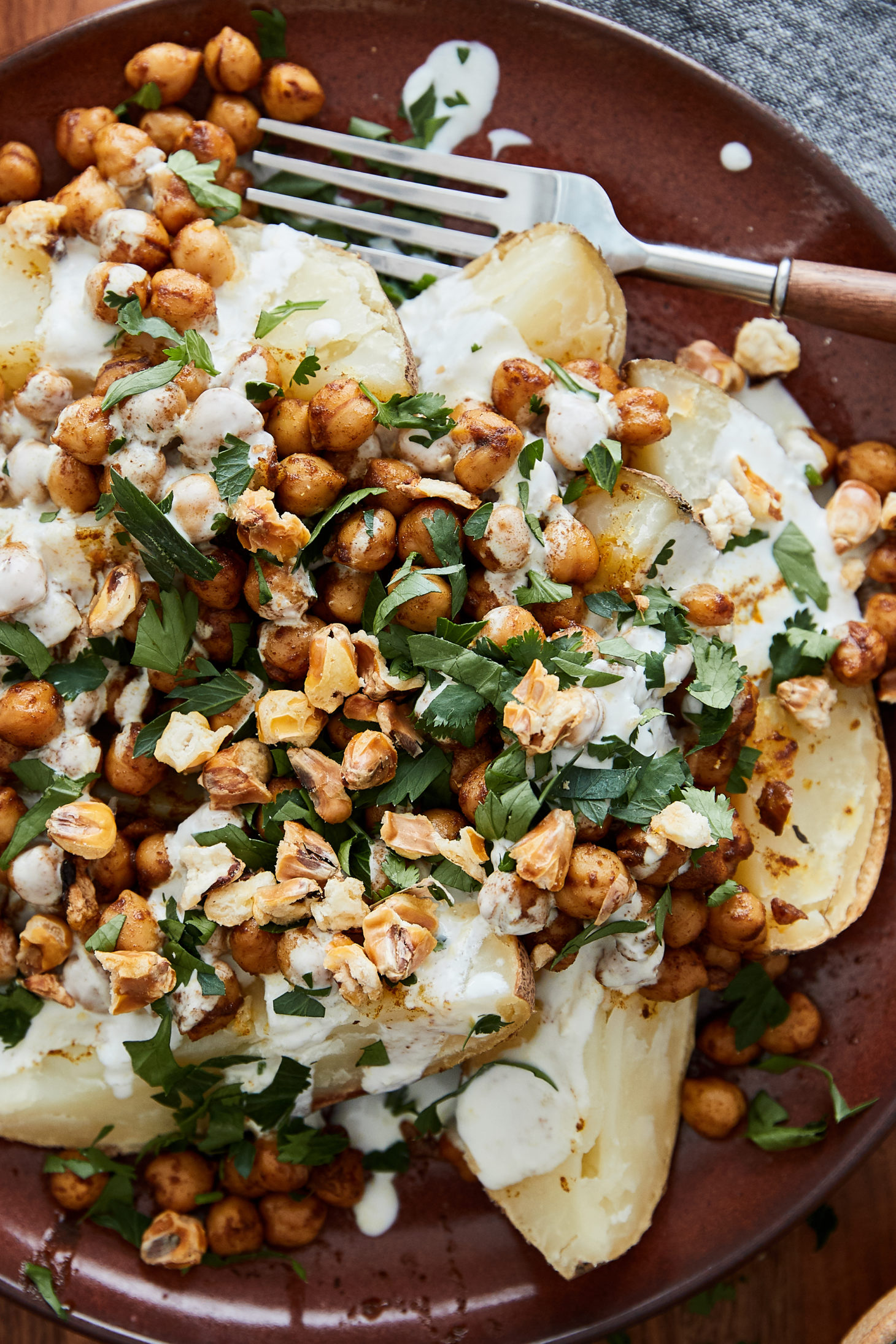 Loaded Potatoes with Spiced Chickpeas and Yogurt