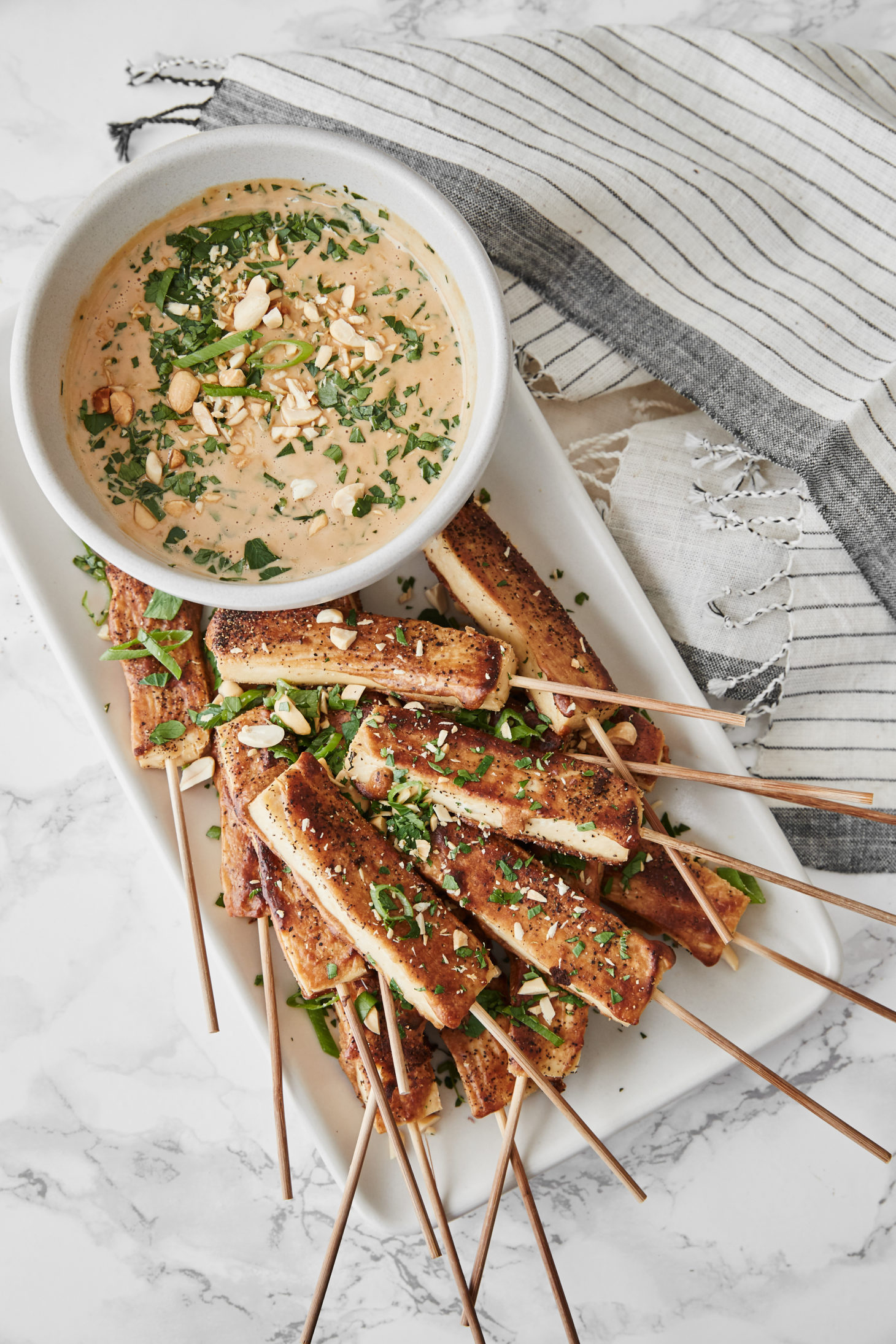 Tofu Satay with Cilantro-Peanut Sauce