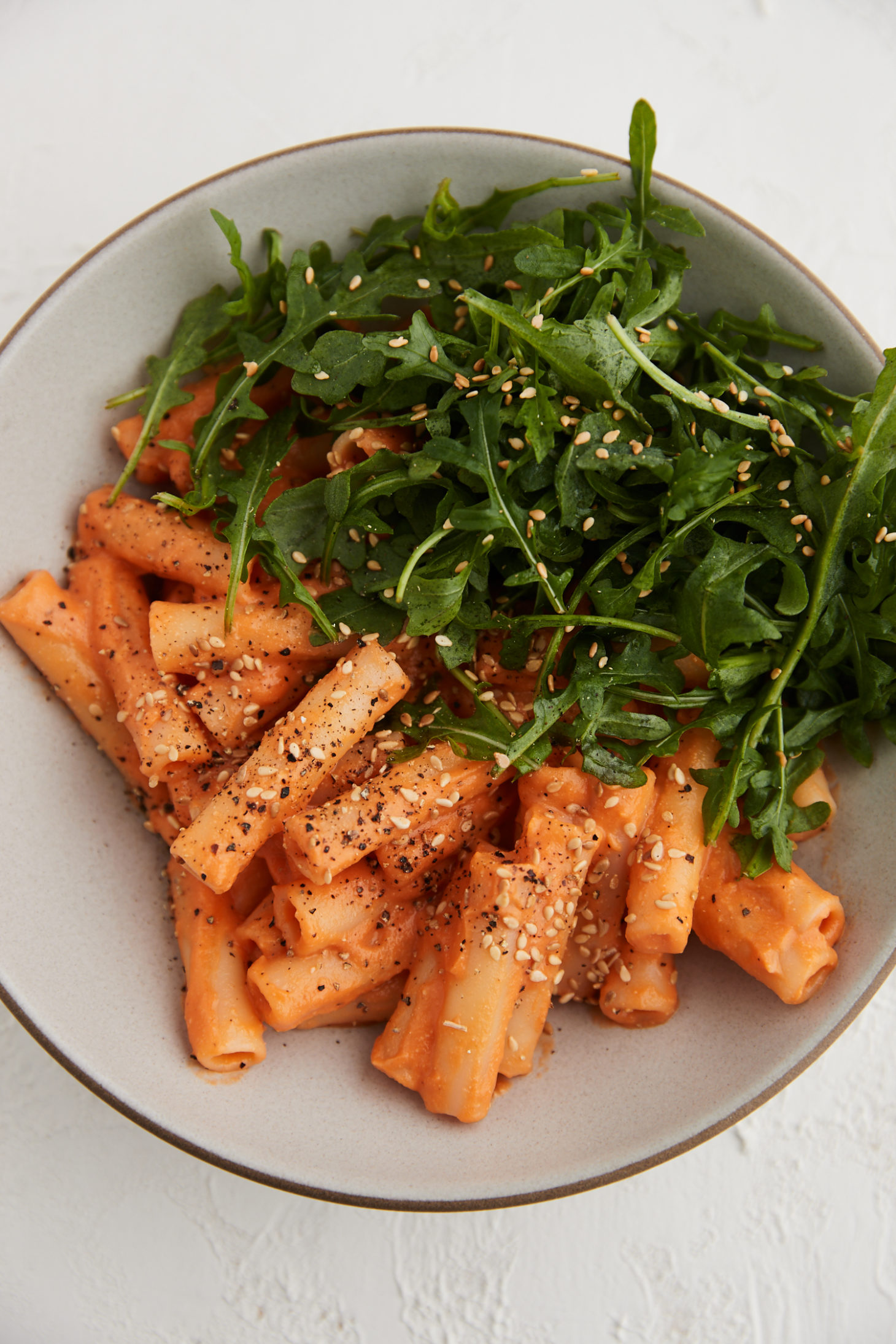 Miso Carrot Pasta with Arugula