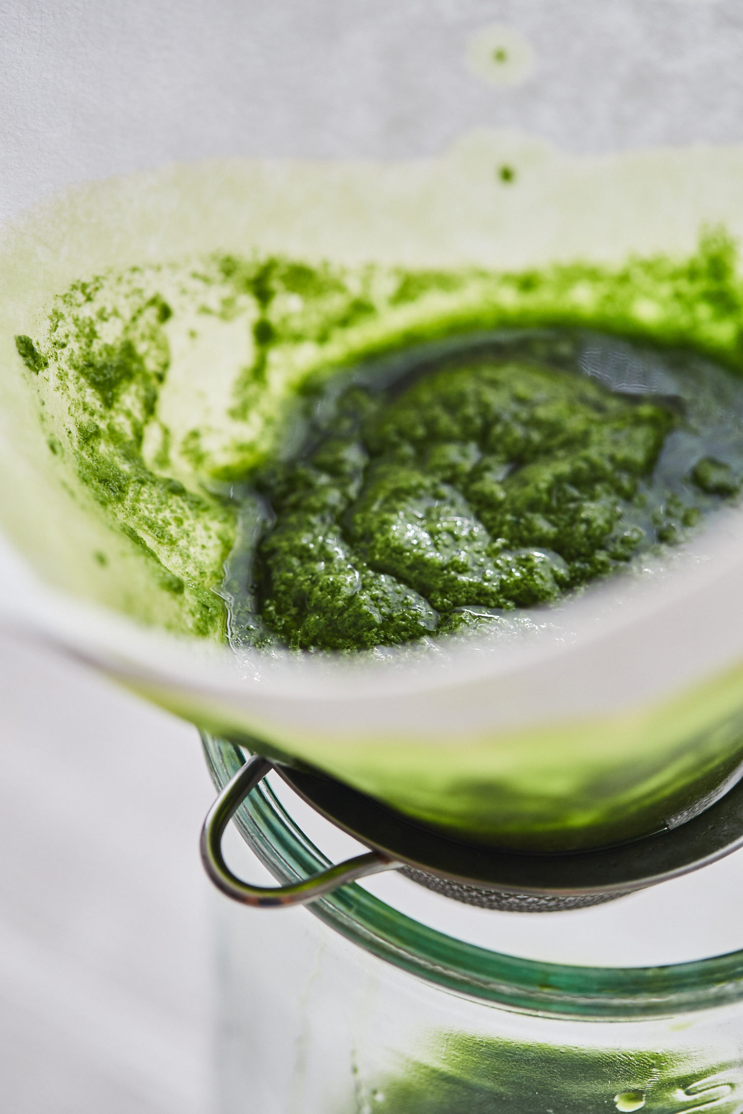 close-up image of parsley and olive oil pureed.