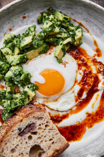 Turkish Eggs with Harissa Butter and Avocado Relish | Naturally Ella