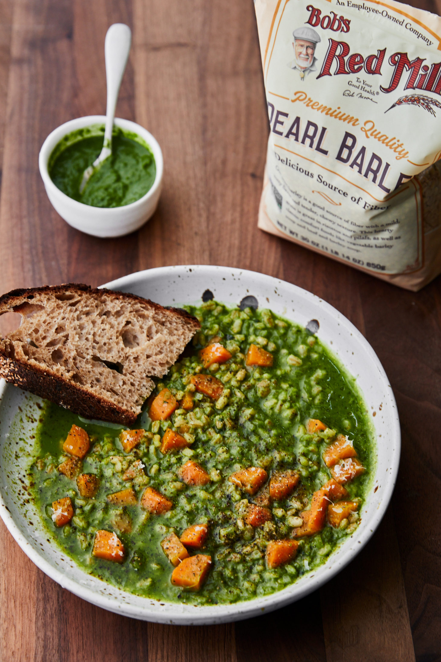 Carrot Barley Stew with Kale Sauce