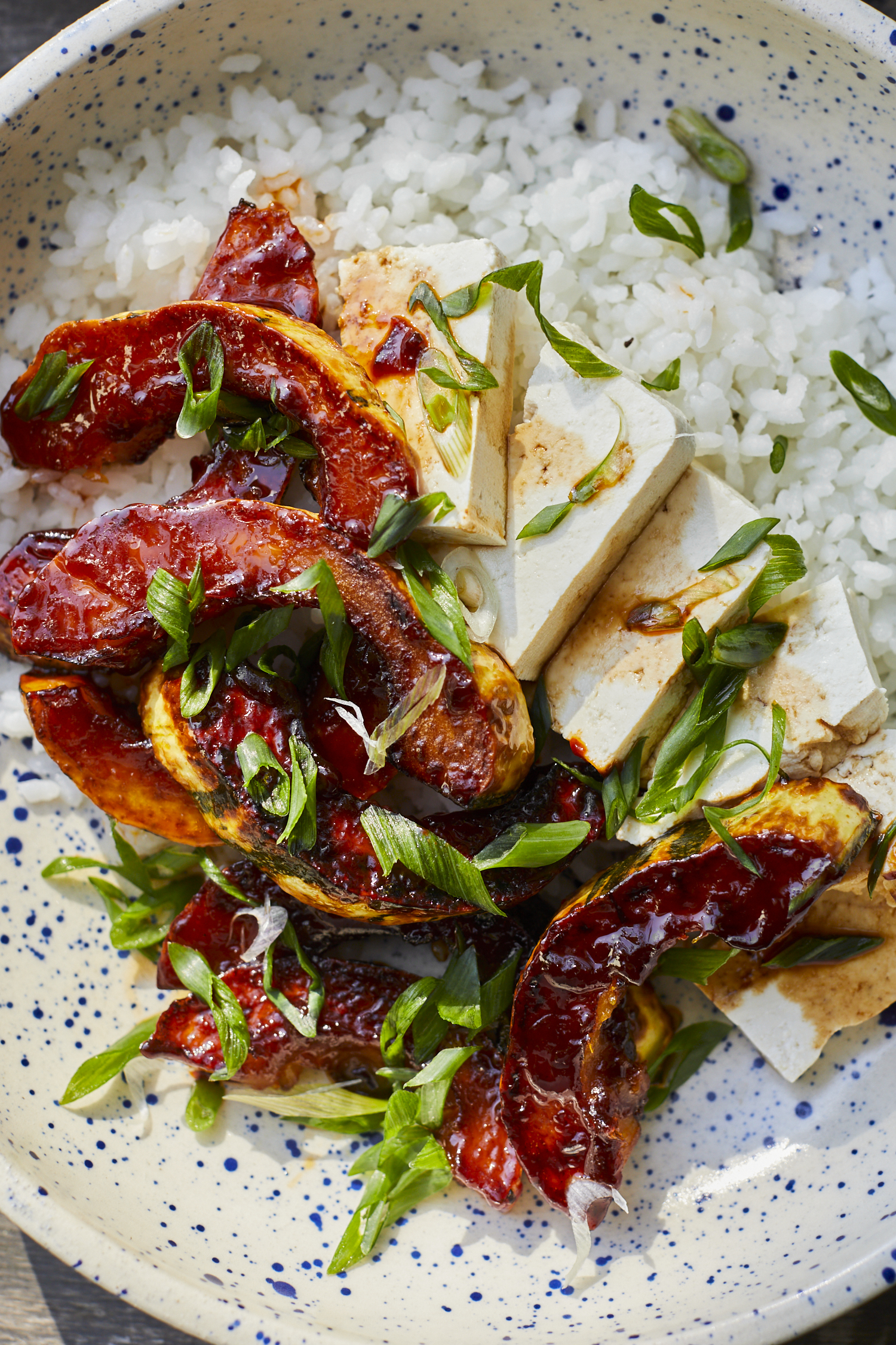 Gochujang Delicata Squash with Rice + Tofu