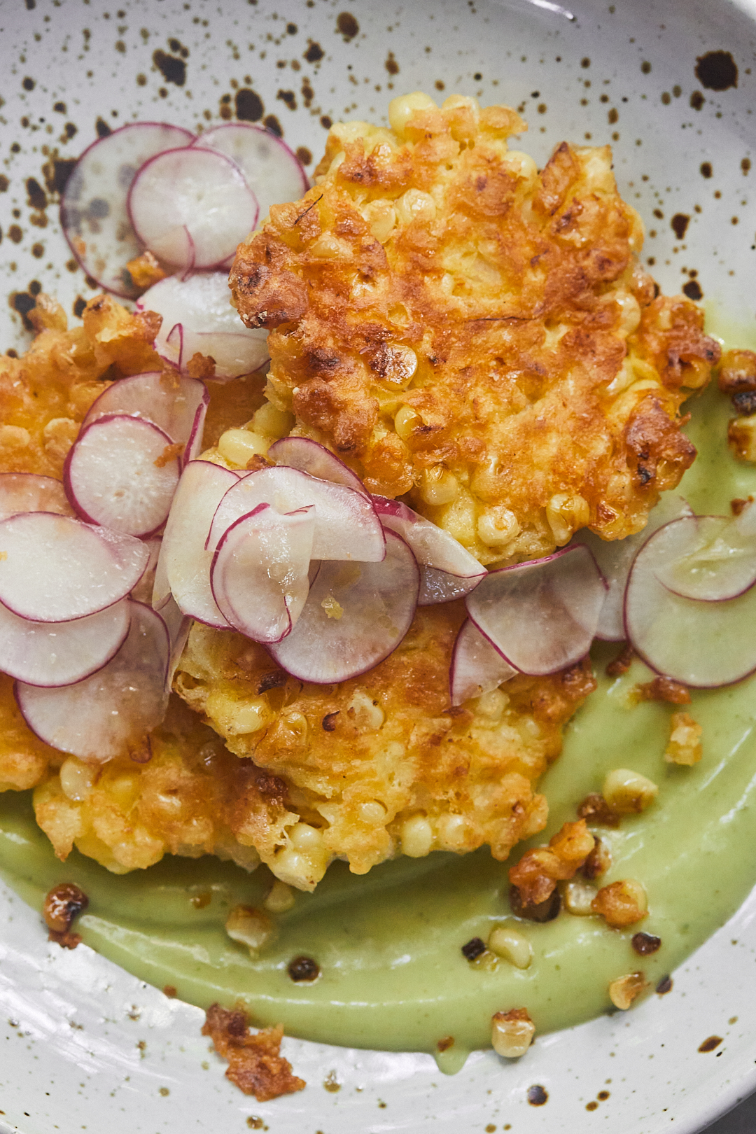 CHEDDAR CORN FRITTERS WITH BASIL MAYO