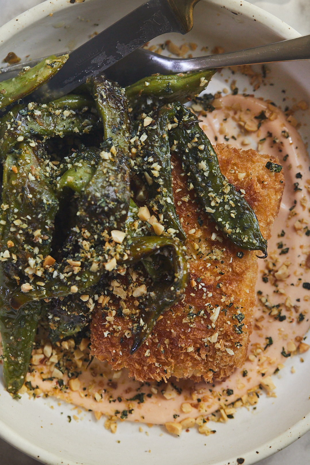 Tofu Cutlets with Charred Romano Beans