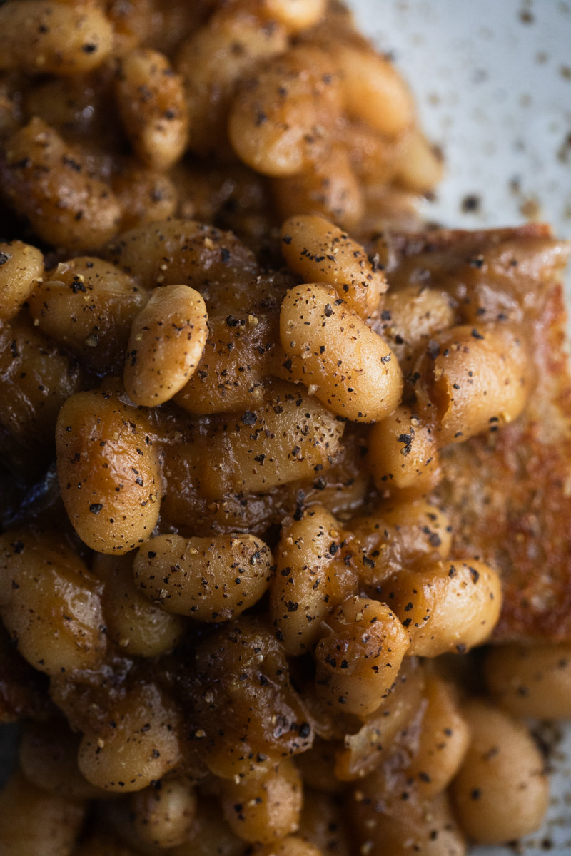 Close-up of french Onion-Inspired Beans